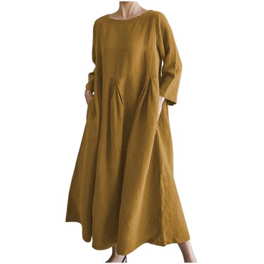 QIPOPIQ Women Casual Scoop Neck 3/4 Sleeve Loose Flowy Tiered Maxi Dress with Pockets Clearance