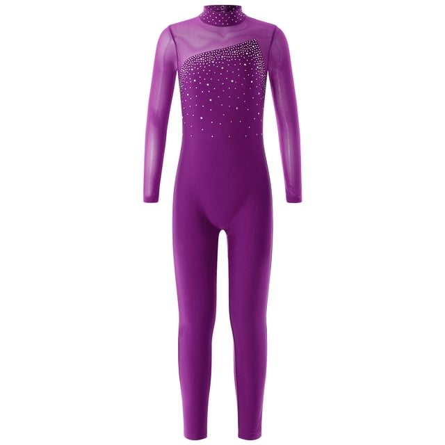 Choomomo Combinaison de Danse Ballet à Manches Longues pour Filles, Violet 10