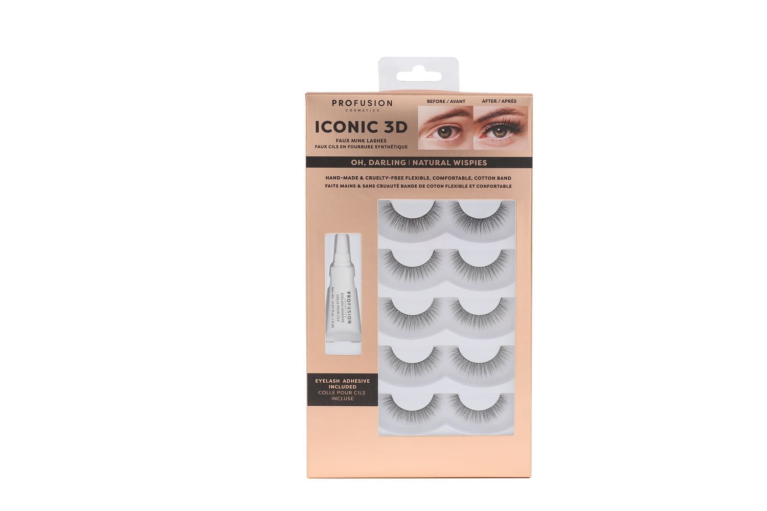 Profusion Cosmetics - Cils Iconic 3D Faux Mink + Colle - Oh, Darling (Wispies Naturels) - 6 pièces (5 paires de cils + 1 colle) - Taille Unique - Convient aux ados et plus
