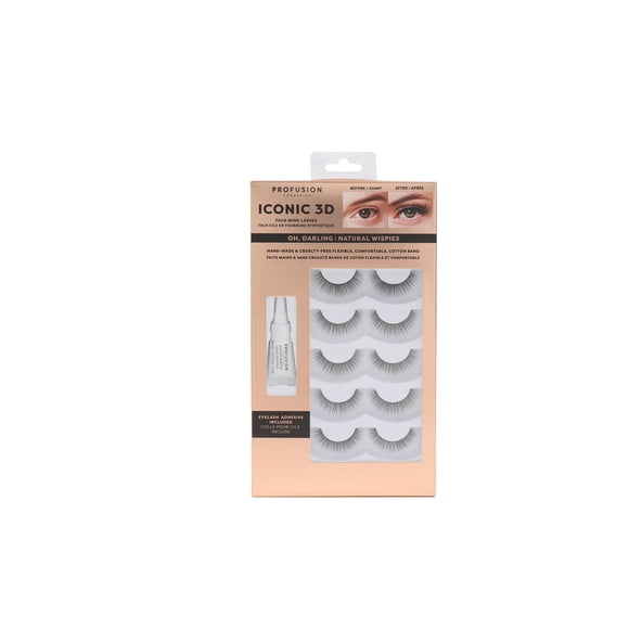 Profusion Cosmetics - Cils Iconic 3D Faux Mink + Colle - Oh, Darling (Wispies Naturels) - 6 pièces (5 paires de cils + 1 colle) - Taille Unique - Convient aux ados et plus