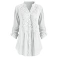 thumbnail image 2 of Women Ladies Large Size Button Solid Lace V-Neck Long Sleeve Shirt Blouse, 2 of 3