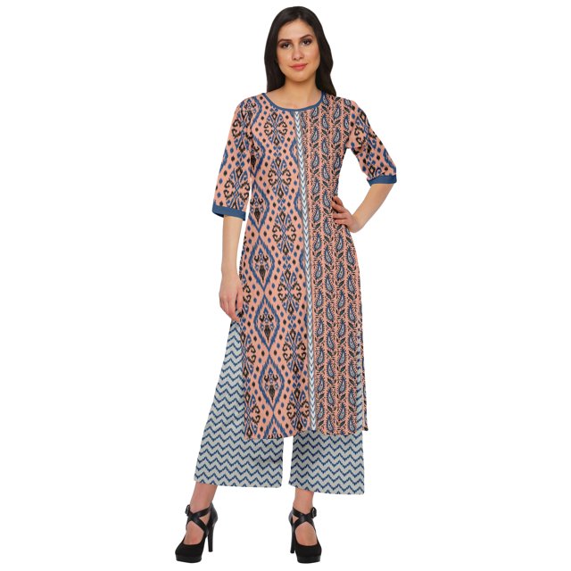 Moomaya Ensemble Décontracté en Viscose Style Santoon pour Femmes, Ensemble Palazzo 2 Pcs, Robe, Tenue Ethnique
