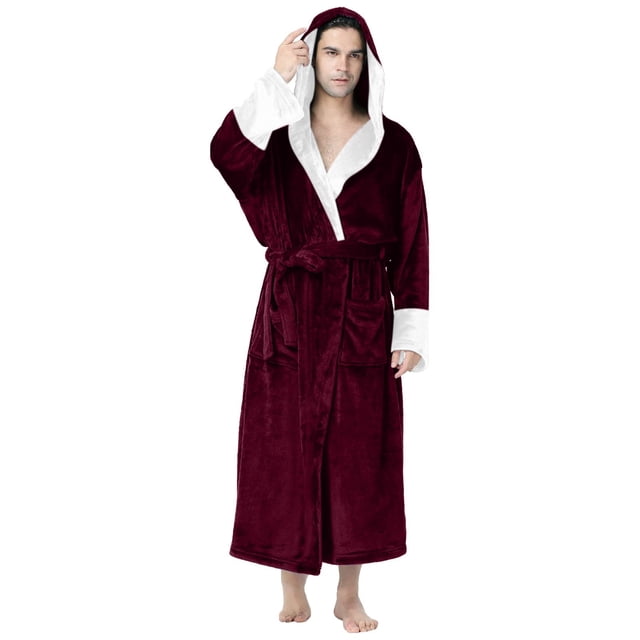 Men's Casual Hooded Pajama Set Solid Patchwork Wear Comfortable Drawstring Bathrobe Three Quarter Sleeve Sleepwear