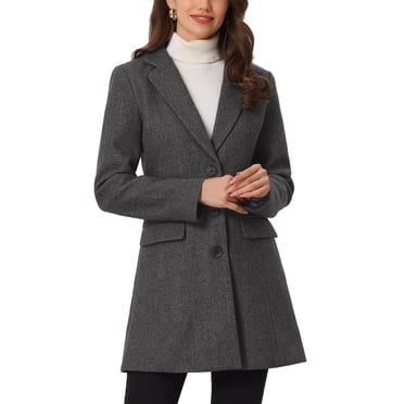 INSPIRE CHIC Women's Coat Solid Color Notched Lapel Single Breasted Winter Peacoat Dark Grey XL
