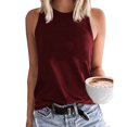 thumbnail image 2 of Débardeurs pour Femmes Sans Manches à Col Rond T-Shirts d'Été Décontractés Basiques Coupe Ample Couleur Unie Débardeurs d'Entraînement Blouses, 2 of 6