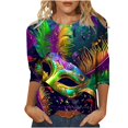 thumbnail image 1 of Penkiiy Blouse Carnaval pour Femmes Mardi Gras Mode Imprimée Décontractée Col Rond Manches 3/4 T-shirt Blouse 2TG Multicolore, 1 of 5