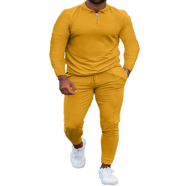 Mens Long Sleeve Outfits Stand Collar Sweatshirt Top and Sweatpants Tracksuit Set