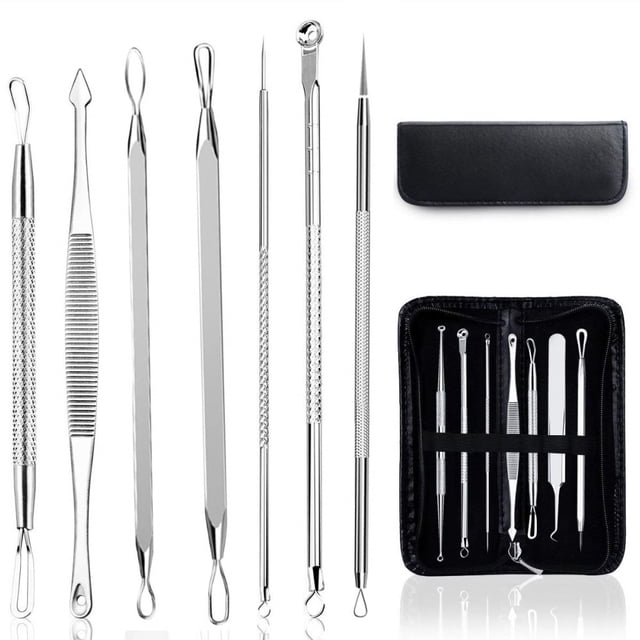 Blackhead Remover Removal Tool, Stainless Steel Pimple Popper Tool Black, 7 In Blackheads Splinter Remover Removal Tool