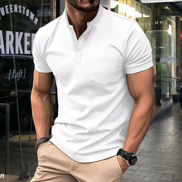 LSLJS Homme Manches Longues Couleur Unie Col à Revers Bouton Mode T-Shirt Automne, Chemises et T-Shirts Athlétiques pour Hommes Cadeaux pour Hommes