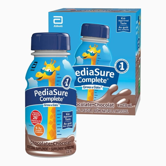 PediaSure Complete, Nutritional Supplement, Kids Nutritional Shake That Can Be Used As Breakfast Drink With Meal, Chocolate, 4x235mL Ready to Feed Bottles