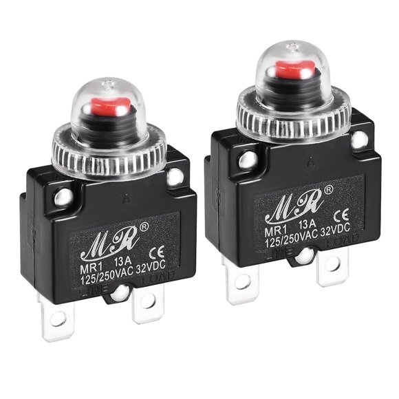 Unique Bargains Thermal Circuit Breakers 13A 125/250V AC 32V DC Push Button Reset Overload Protectors Switch with Waterproof Cap 2 Pcs