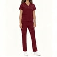 thumbnail image 4 of FRSASU Scrubs Set for Women Medical Uniform Stretch V-Neck Scrub Top & Drawstring Jogger Pant with Pockets Wine L(L), 4 of 7