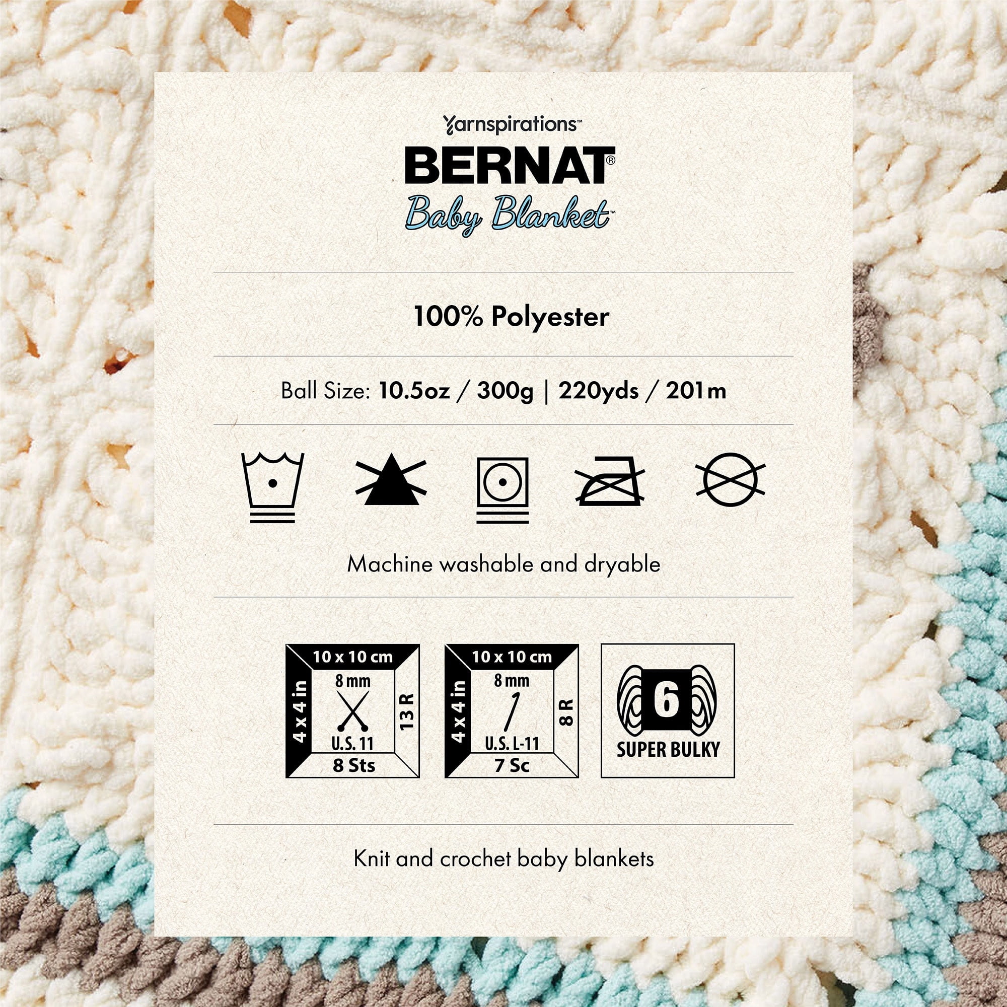 "Bernat® Fil Baby Cover™, Polyester #6 Super Volumineux, 10,5oz/300g, 220 Yards"