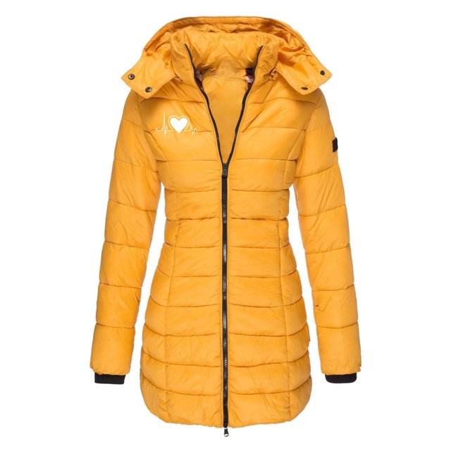 Fankiway Veste Décontractée Mi-Longue à Capuche à Manches Longues pour Femme avec Petit Imprimé Style Jaune P