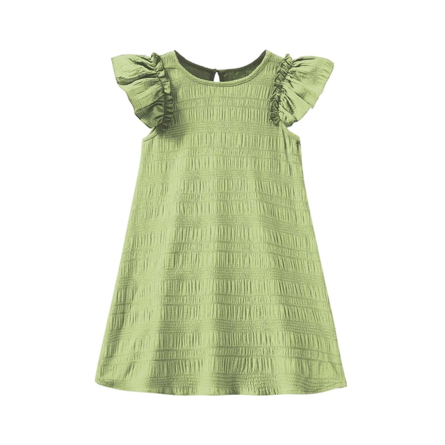 Mgmyaa Robe Fille à Manches Courtes, Couleur Unie, Ligne A, Manches Volantées, Robe Évasée à Volants, 4-15 Ans