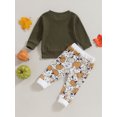 thumbnail image 4 of Faithtur Toddler Girls Halloween Pants Sets Solid Color Long Sleeve Tops Pumpkin Print Drawstring Pants Sets, 4 of 9