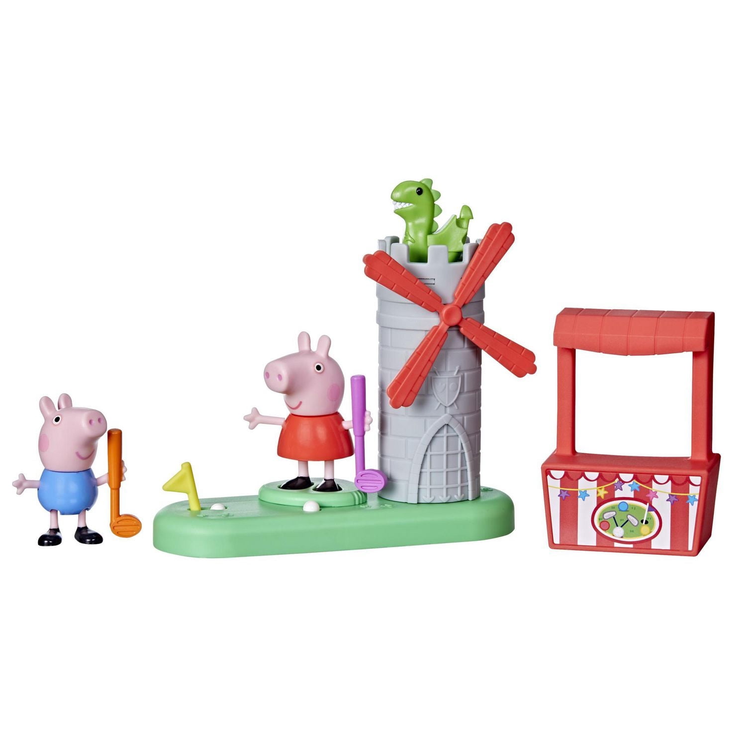 Peppa Pig Peppa's Club Peppa au mini-golf, jouet préscolaire avec 2 figurines et moulin à vent, dès 3 ans