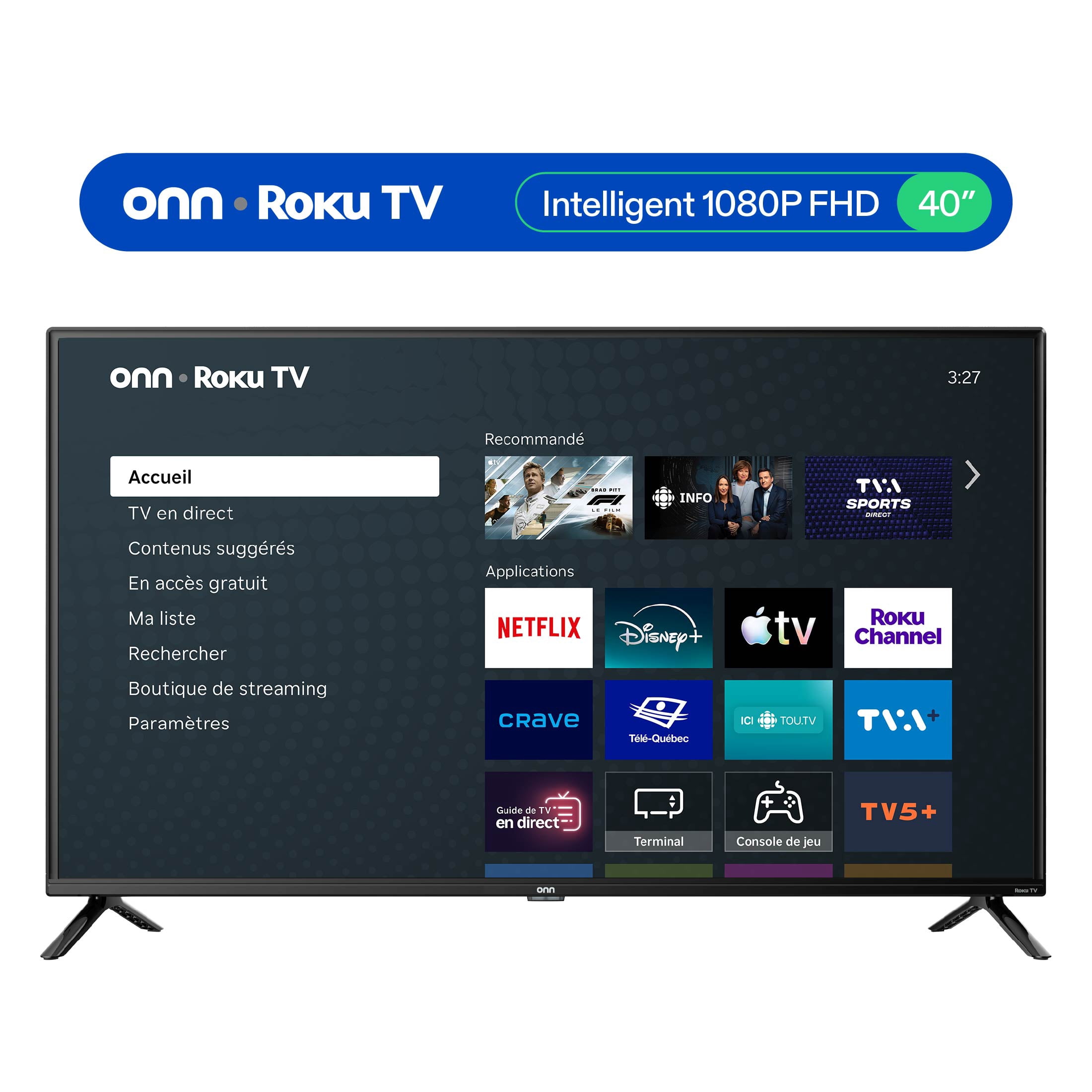Téléviseur intelligent Roku onn HD intégrale 1080p de 102 cm (40 po)