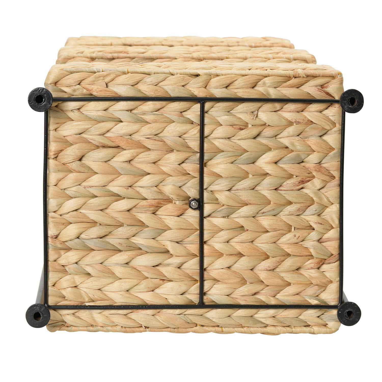Zenna Home Chariot à 3 niveaux avec paniers de rangement en jacinthe d'eau tissés à la main, noir et naturel