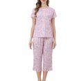 thumbnail image 1 of Jamicy Tenue d'Intérieur pour Femmes, Ensemble de Hauts à Manches Courtes Imprimés avec Pantalon Long, Cordon de Serrage, Confortable, Col Rond, Ensemble de Vêtements de Maison, 1 of 8