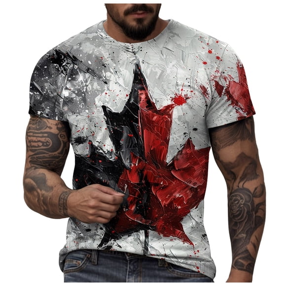 Ramiter Canada Shirt Men Canada Maple Leaf Pride Tee True North Fashion Canadian Patriotic Apparel Mens Novelty T-Shirt,1st of July Gifts Light Gray,2XL