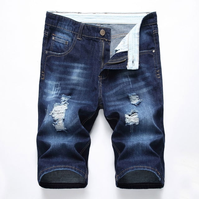 cllios Mens Denim Shorts Big and Tall, Men's Ripped Denim Trunks Stretchy Washed Jeans Trunks Cut-Off Classic Fit Biker Jeans Trunks
