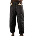 thumbnail image 1 of Womens Retro Literary Solid Color Down Pants With  Checkered Line And Disc Buckle Windproof Warm Casual Pants, 1 of 5