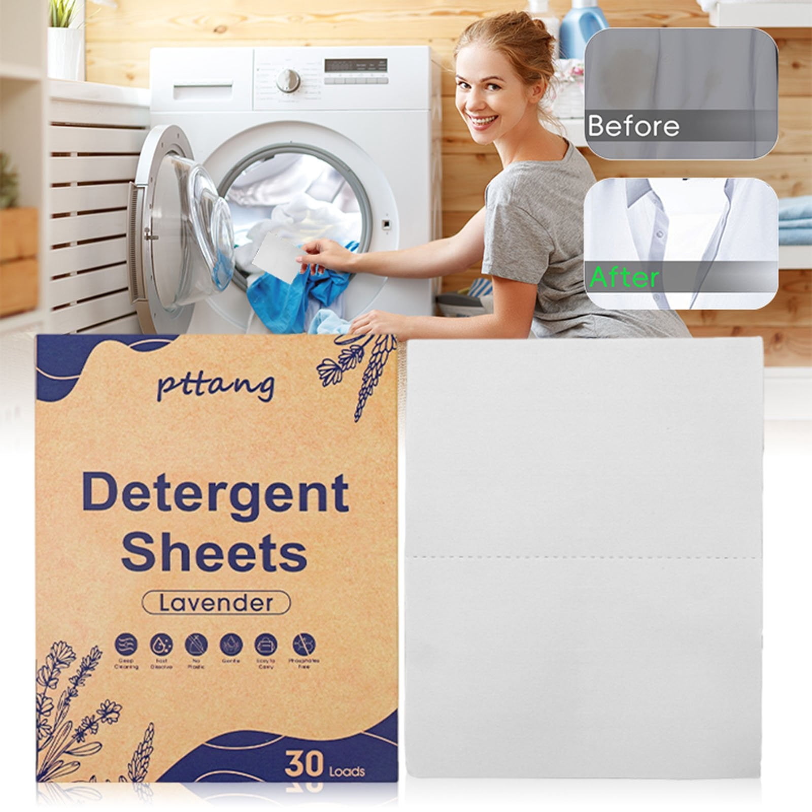 WHEANG Laundry Sheets Travel 30 Loads Fisroa Clothes Washing Sheets Plastic Washer Strips Liquidless Laundry Strips Tablet