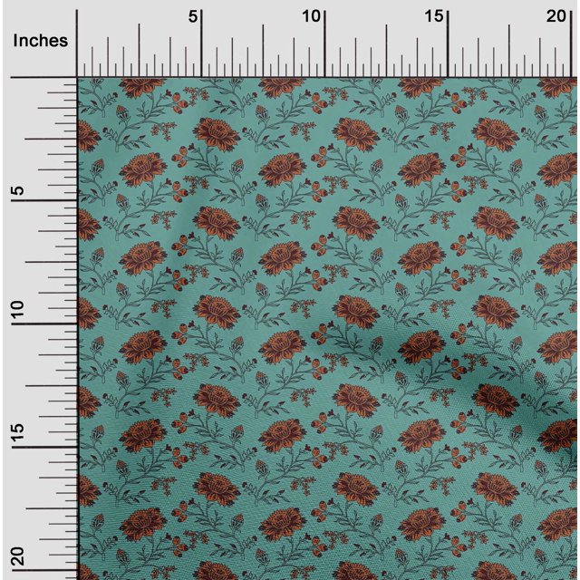 oneOone Georgette Viscose Fabric Leaves & Floral Block Print Sewing Fabric BTY 42 Inch Wide