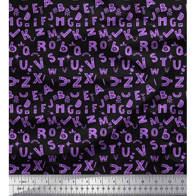 Soimoi Purple Poly Georgette Fabric Alphabet Text Printed Craft Fabric by the Yard 42 Inch Wide