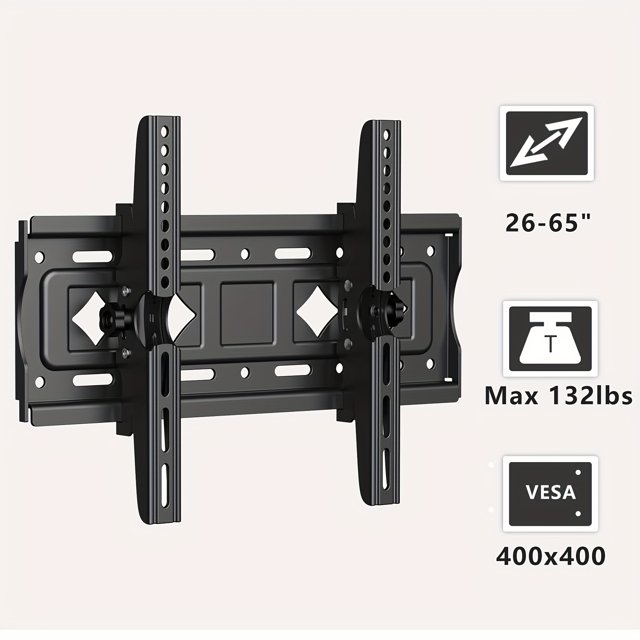 Support Mural Inclinable pour Téléviseur par GRM, Conçu pour les Téléviseurs à Écran Plat LED, LCD, OLED et plasma de 32 à 65 Pouces Ou Incurvés. Fabriqué en Fer durable, Supporte jusqu'à 132 Lb et Doté d'Une Tête Inclinable pour des angles de Vision Réglables. Compatible avec les Normes VESA 400x400.