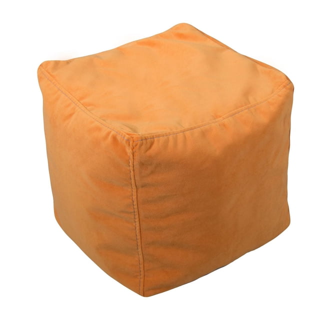 ComfyKids® Cubes orange micro plush polyester cube ottoman with double-stitched seams and childproof safety lock zippers, lightweight and easy to move, ideal for extra seating in living rooms, playrooms, or small bedrooms.