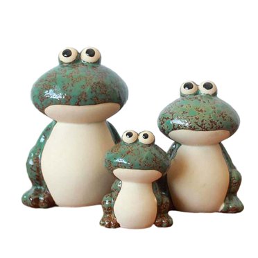 3Pcs Frog Statue Porcelain Statues Modern Frog Family Figurines Animal Sculpture Green