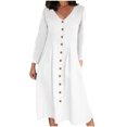 thumbnail image 2 of Gspmoly Robes d'Été pour Femmes, Mode Femmes Col en V Uni Manches Longues Bouton Robe Décontractée Longueur Genou Robes de Soirée pour Femmes Liquidation, 2 of 6