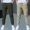 thumbnail image 2 of Hurxie Deals 2Pc Boys Cargo Pants Cotton Linen Drawstring Sweatpants Green,7 Year, 2 of 7