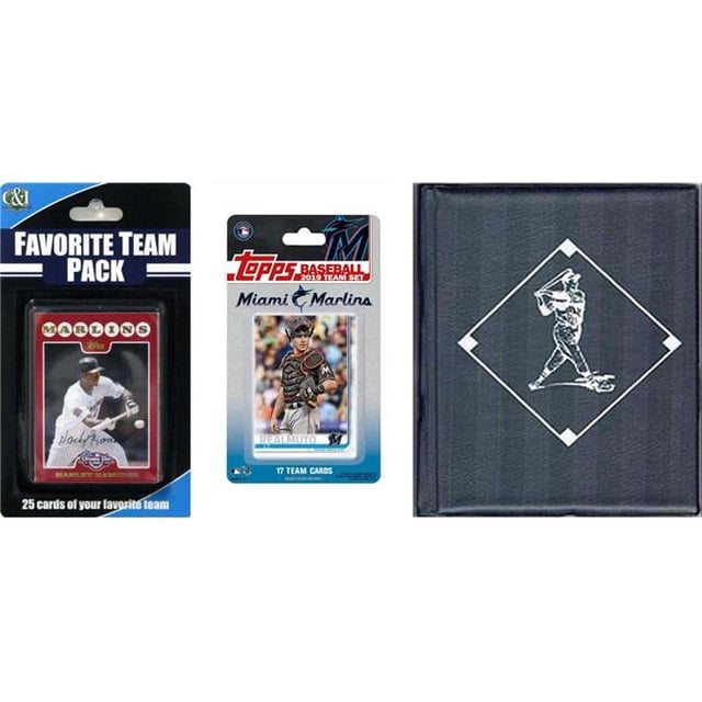 C&I Collectables 2019MARLINSTSC MLB Miami Marlins Licensed 2019 Topps Team Set & Favorite Player Trading Cards Plus Storage Album