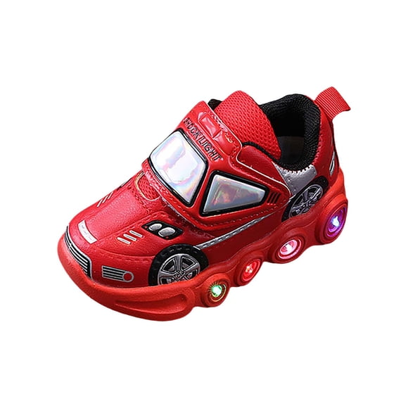 NOKIO Boys Light Up Sneakers LED Luminous Car Pattern Shoes - Soft Sole Athletic Toddler Sport Shoes for Jogging Playground Daycare
