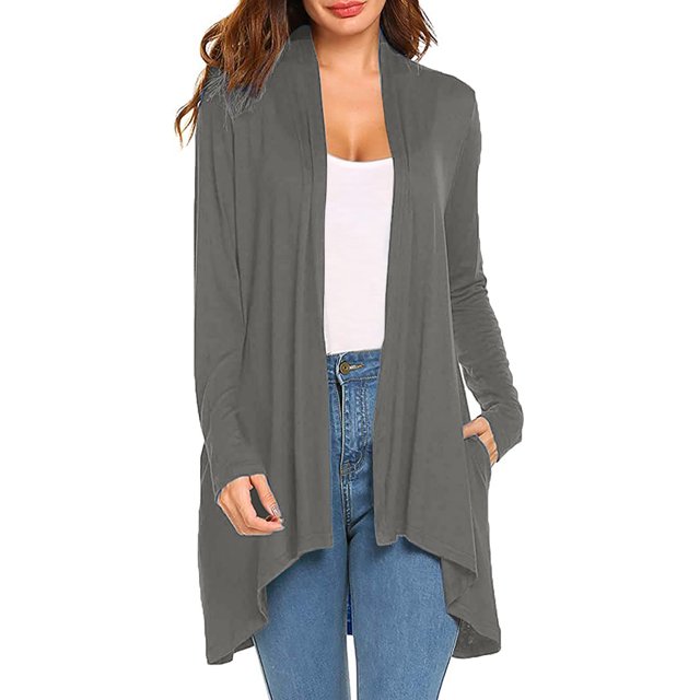 Cardigan à Manches Longues pour Femmes, Mode Décontractée, Confortable, Cardigan Haut Blouse Uni en Liquidation