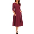 thumbnail image 2 of INSPIRE CHIC Robe de Travail pour Femme Ligne A Manches 3/4 Robe Midi Élégante TP Bourgogne, 2 of 6
