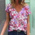 thumbnail image 1 of Hauts d'Été Grande Taille Femmes Décontracté Femmes Été Blouse Imprimée T-Shirts Décontractés Col en V Manches Courtes T-Shirts Hauts Col en V T-Shirt Femmes en Liquidation, 1 of 5