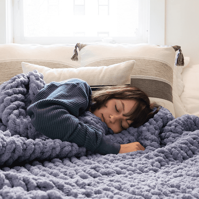 Comtest Chunky Knit Throw Blanket Chenille, Gray, 80"x80"(King Size)