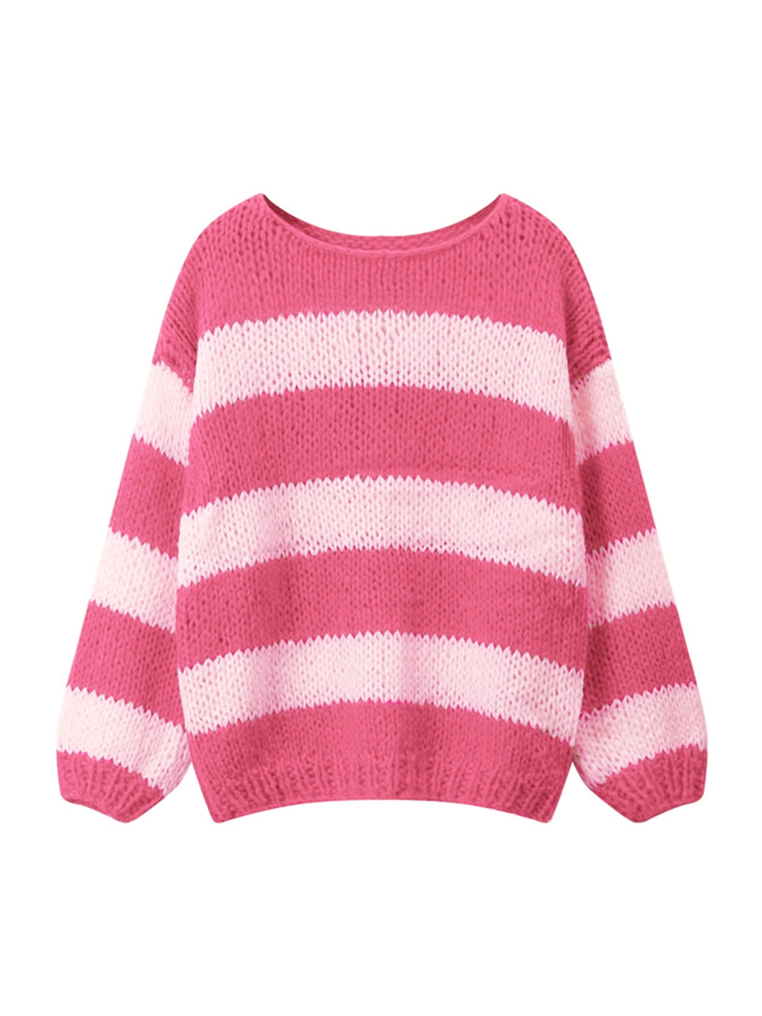 Gupgi Women Striped Sweaters Long Sleeve Loose Knit Pullover Preppy Jumper Tops for Fall Winter