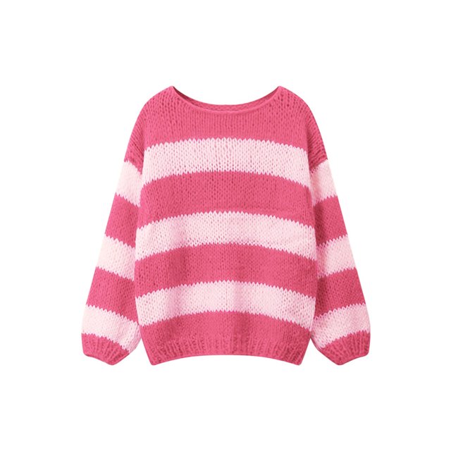 Gupgi Women Striped Sweaters Long Sleeve Loose Knit Pullover Preppy Jumper Tops for Fall Winter