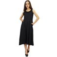 thumbnail image 2 of Bimba Robe en Rayonne de Designer pour Femme avec Poches, Maxi Unie Noire avec Foulard - 26, 2 of 6