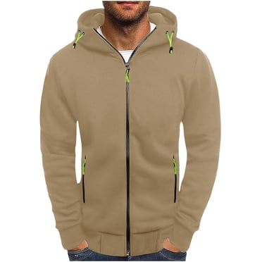 Jalioing Men's Hoodies Fall Winter Casual Full Zip Up Hooded Jacket Solid Color Long Sleeve Sweatshirt with Pocket