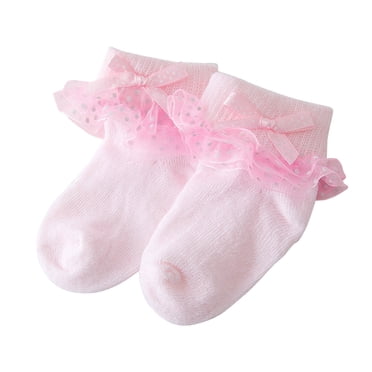 Mistaha Chaussettes Bébé Fille Tout-Petits Coton Peigné Chaussettes Cheville Bébé Fille Nœuds Dentelle Chaussettes Rose