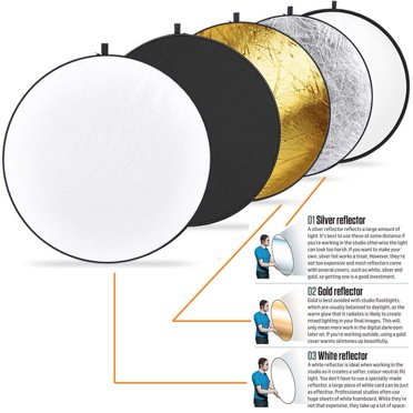 Vivider (TM) 24 pouces / 60 cm 5-en-1 Réflecteur de lumière multi-disque pliable avec sac - Translucide, argent, or, blanc et noir