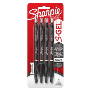 Sharpie S-Gel, Stylos à gel, point moyen (0.7 mm), stylos à encre de gel noir, 4 Nombre
