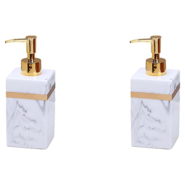 Ruiboury Resin Soap Dispenser Reusable for Tabletop Kitchen Shower Shampoo Bathroom White Gold 500ml 2Set