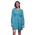 thumbnail image 1 of Bimba Robe Midi à Manches Longues Imprimé Floral Damassé Pochoir Bleu Vêtements pour Femmes-Large, 1 of 7
